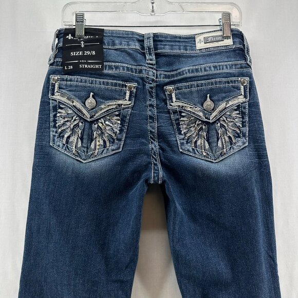 Fleur by Miss Me Jeans Size 29/8 Straight Wing Faux Flap Pocket Denim Blue - Picture 5 of 12